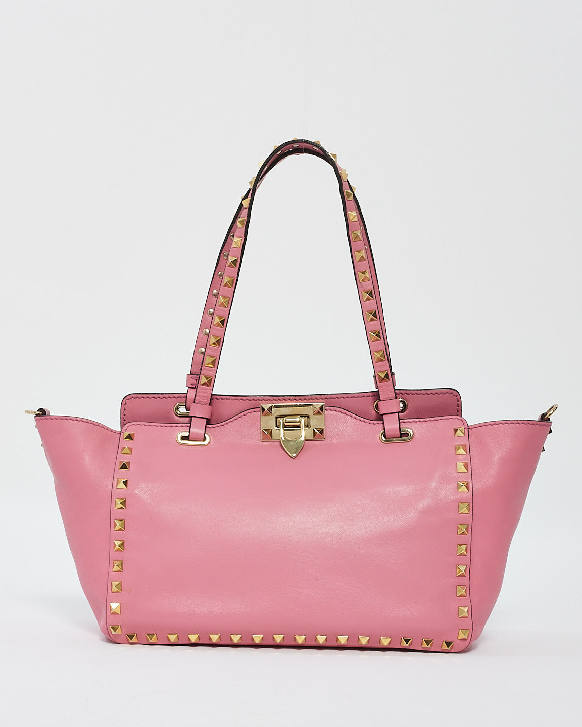 Valentino Pink Leather Rockstud Tote Bag