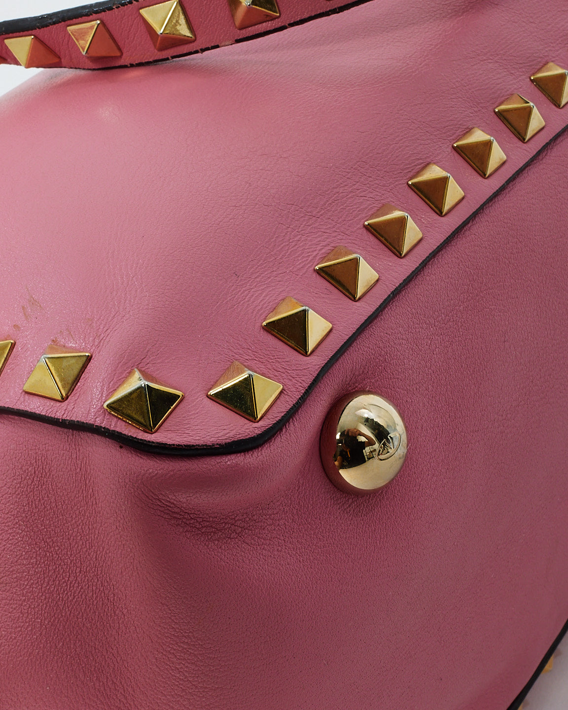 Valentino Pink Leather Rockstud Tote Bag