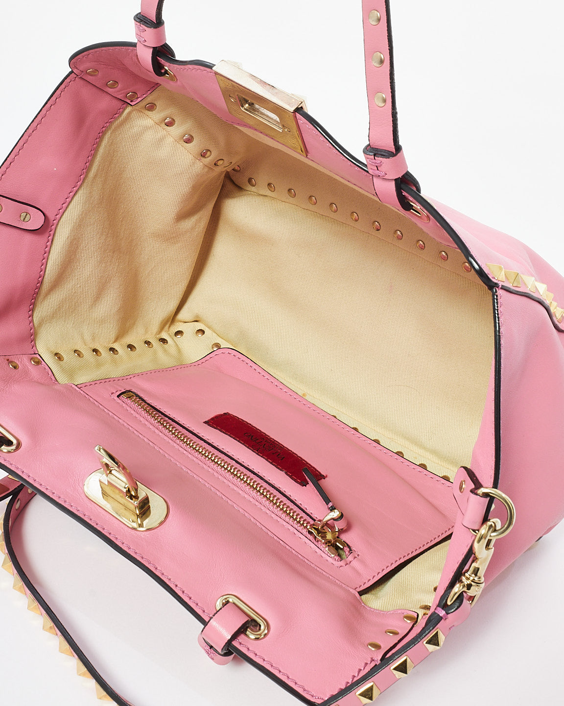 Valentino Pink Leather Rockstud Tote Bag