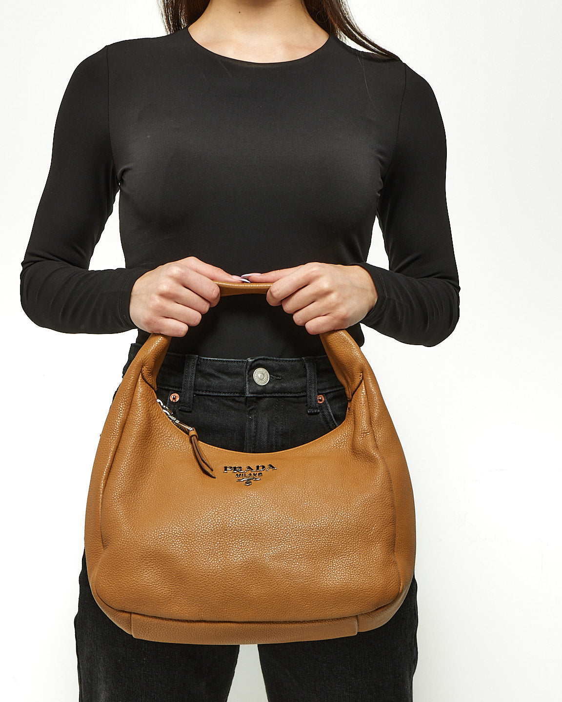 Prada Tan Daino Leather Shoulder Hobo Bag