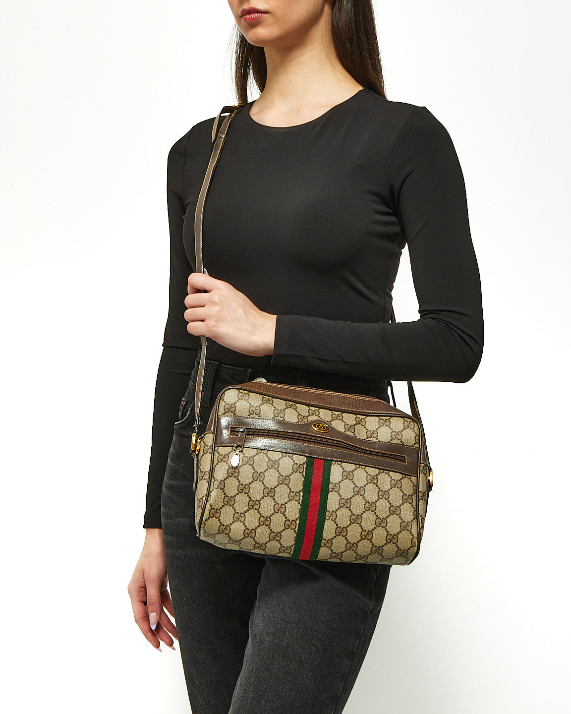 Gucci Brown Vintage GG Plus Ophidia Shoulder Bag