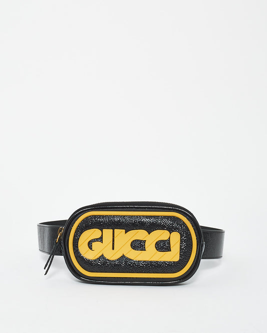 Gucci Black & Yellow Patent Leather Game Patch Belt Bag - 95/38