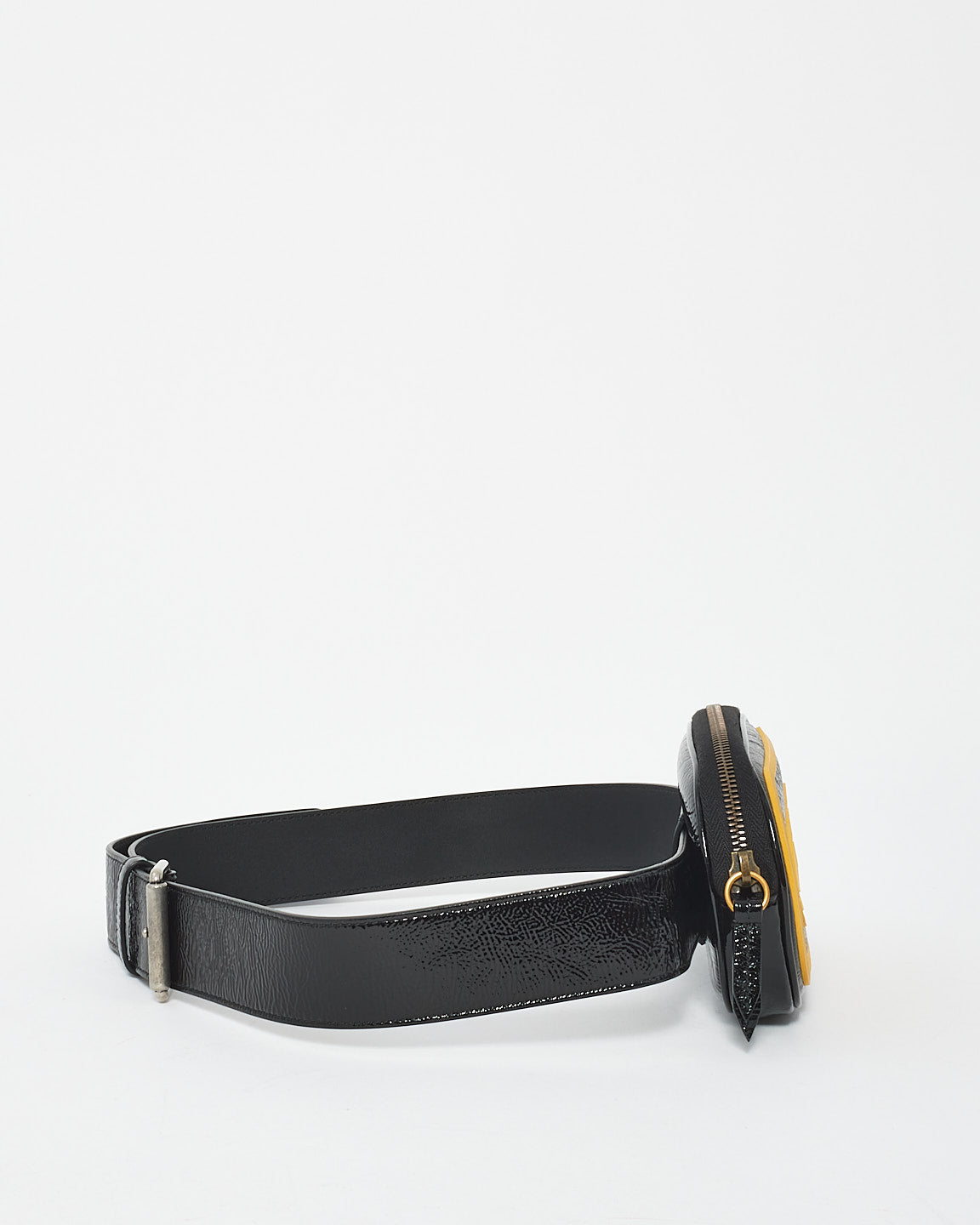 Gucci Black & Yellow Patent Leather Game Patch Belt Bag - 95/38