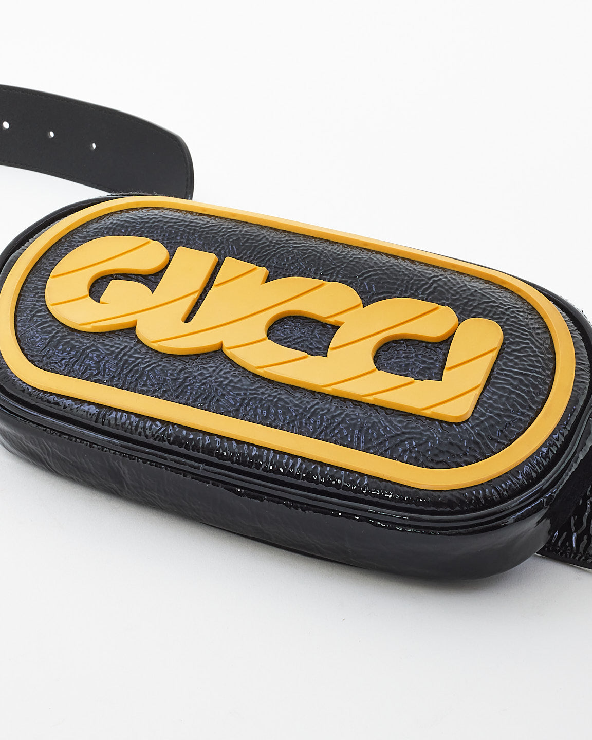 Gucci Black & Yellow Patent Leather Game Patch Belt Bag - 95/38