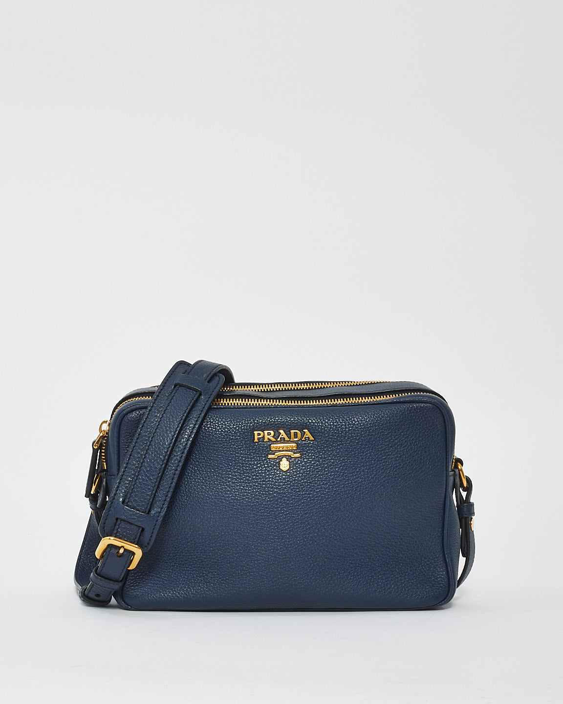 Prada Blue Grained Leather Vitello Daino Camera Bag