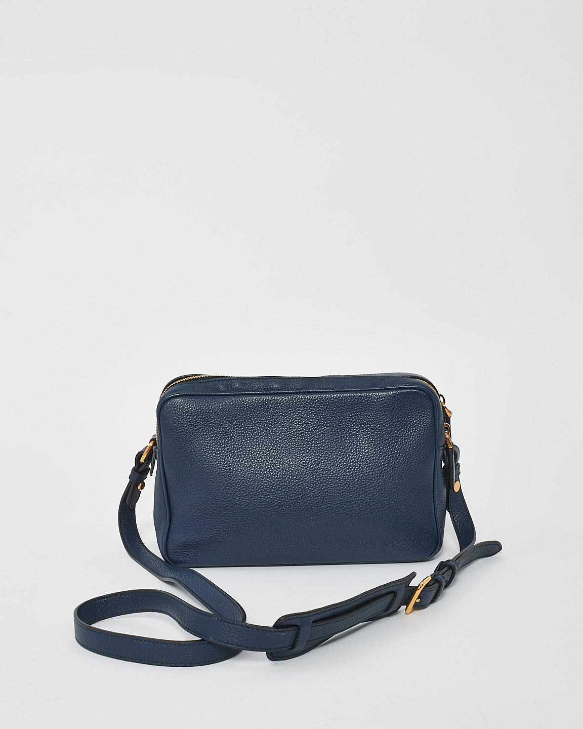 Prada Blue Grained Leather Vitello Daino Camera Bag