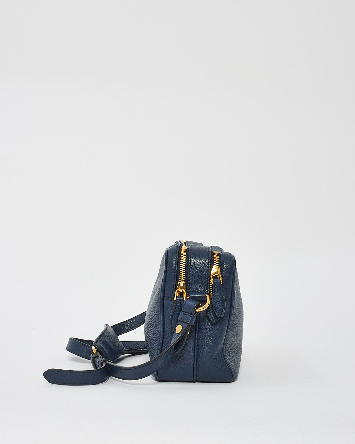 Prada Blue Grained Leather Vitello Daino Camera Bag