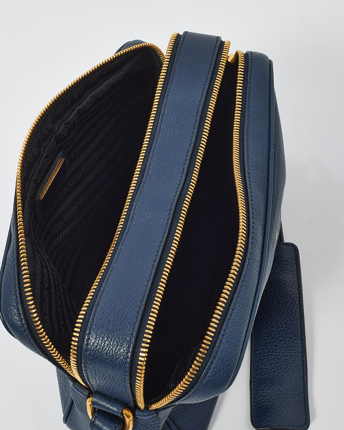 Prada Blue Grained Leather Vitello Daino Camera Bag