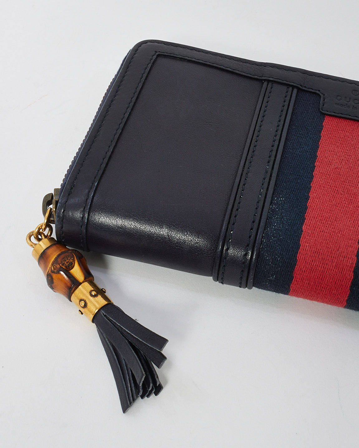 Gucci Navy Leather Web Ophidia Long Zip Wallet