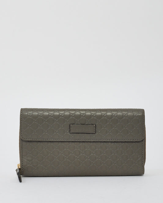 Gucci Grey Leather Microguccissima Continental Zip Wallet