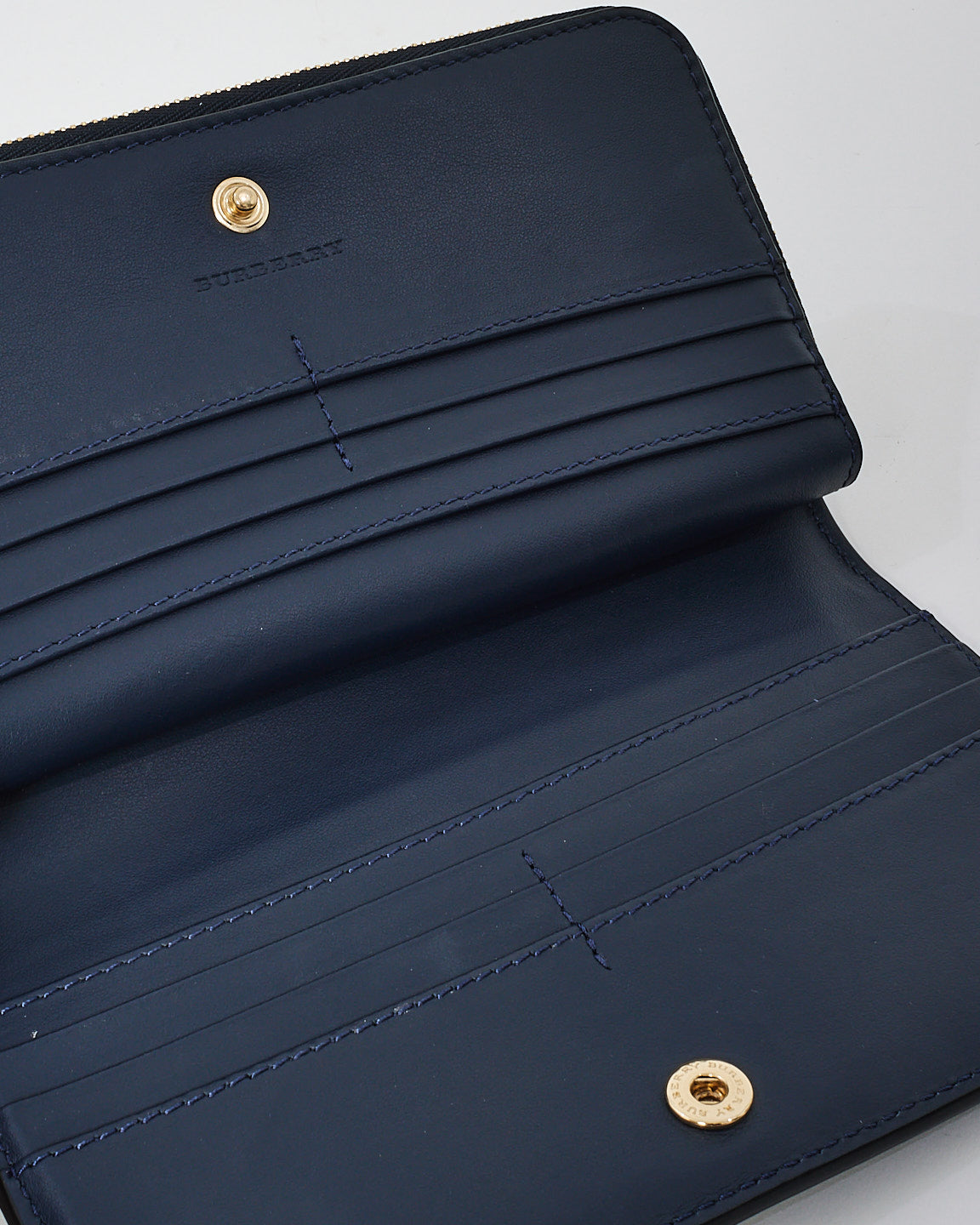 Burberry Navy Leather Long Zip Wallet