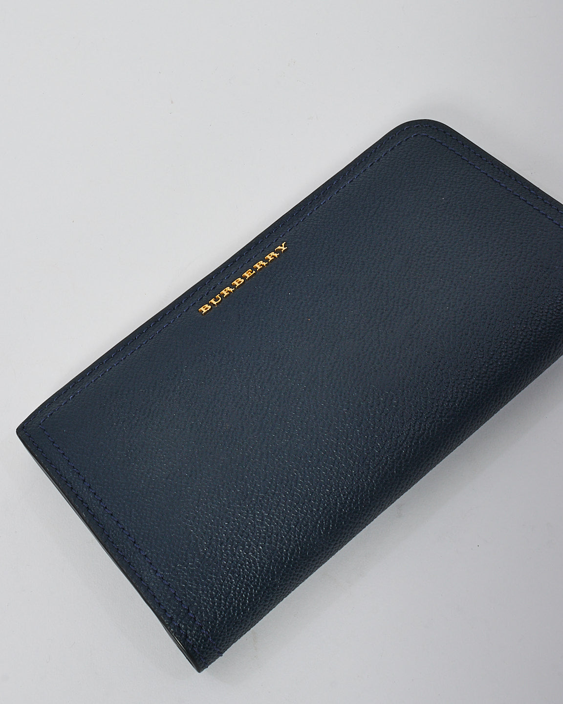 Burberry Navy Leather Long Zip Wallet