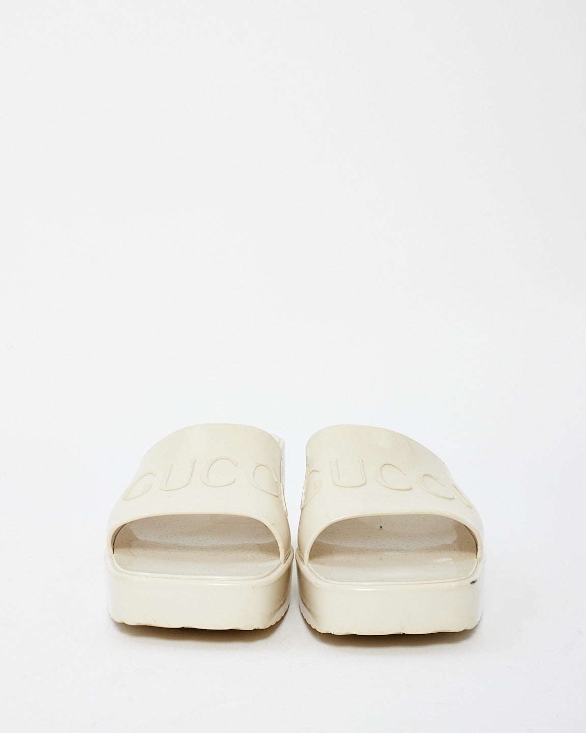 Gucci Off White Rubber Logo Slide Heeled Sandal - 38