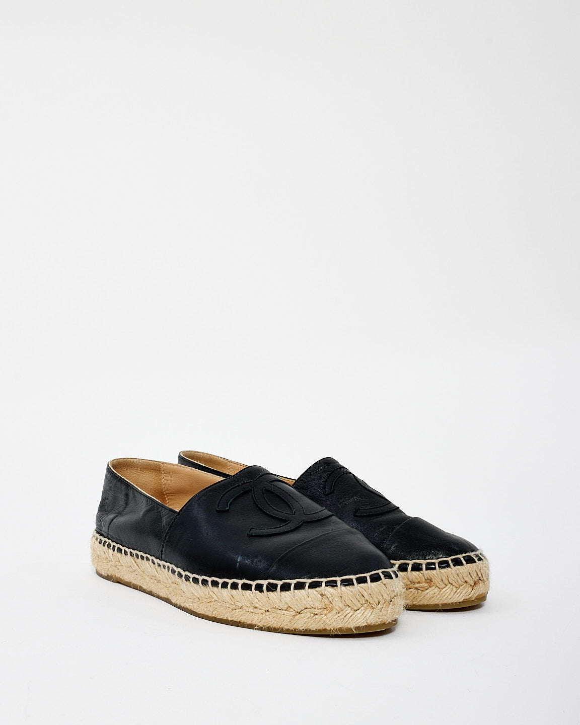 Chanel Black Leather Espadrille Shoes - 36