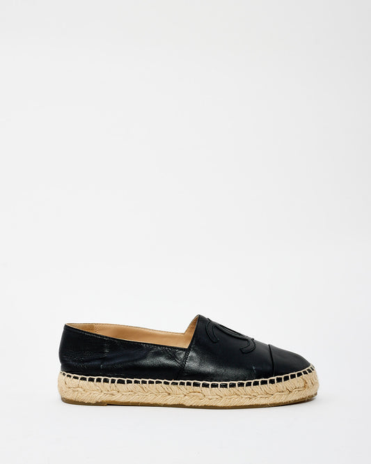 Chanel Black Leather Espadrille Shoes - 36