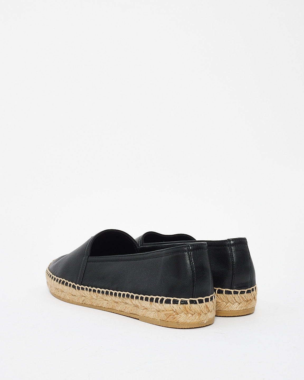 Saint Laurent Black Lambskin Leather Monogram Logo Espadrilles - 38