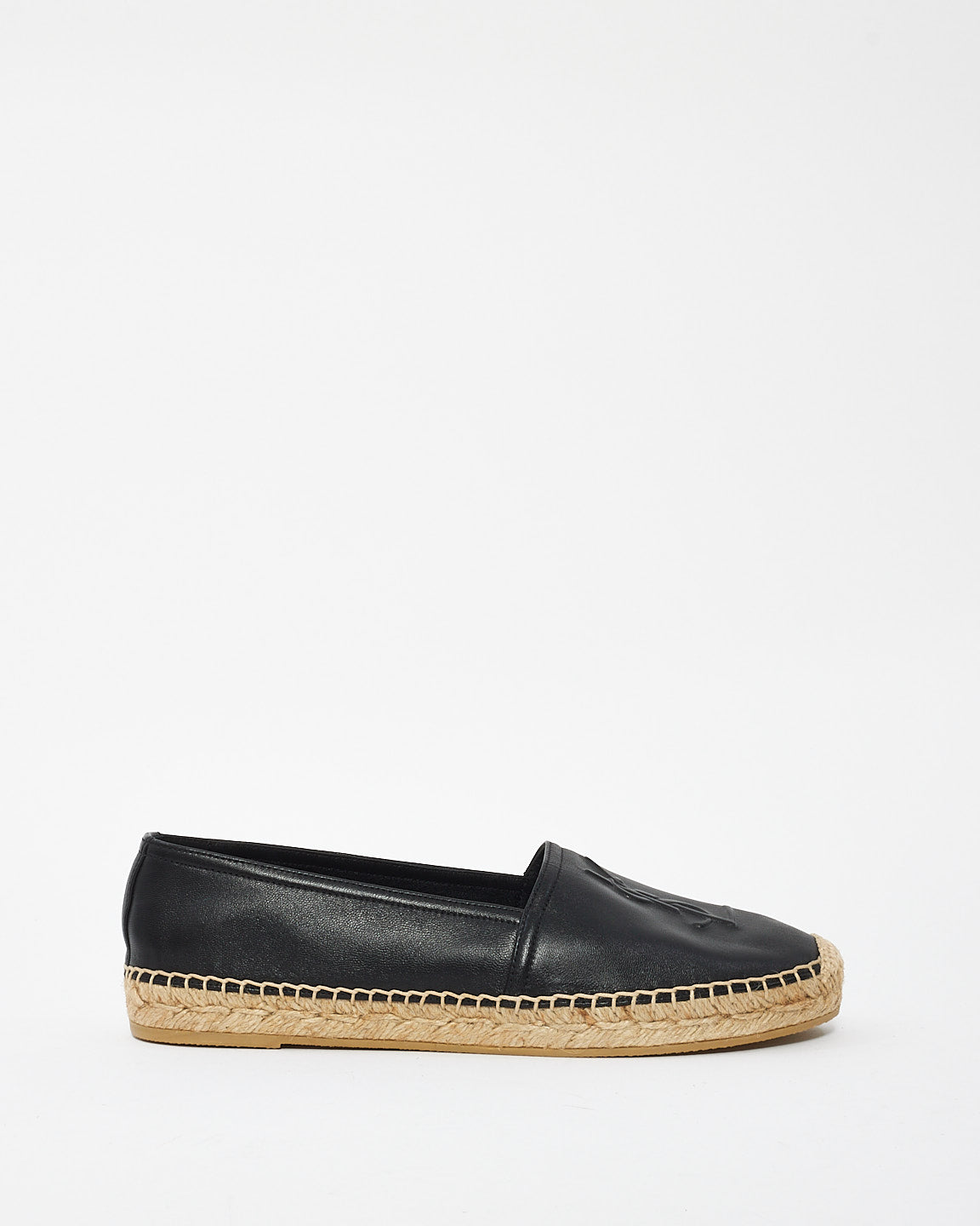 Saint Laurent Black Lambskin Leather Monogram Logo Espadrilles - 38