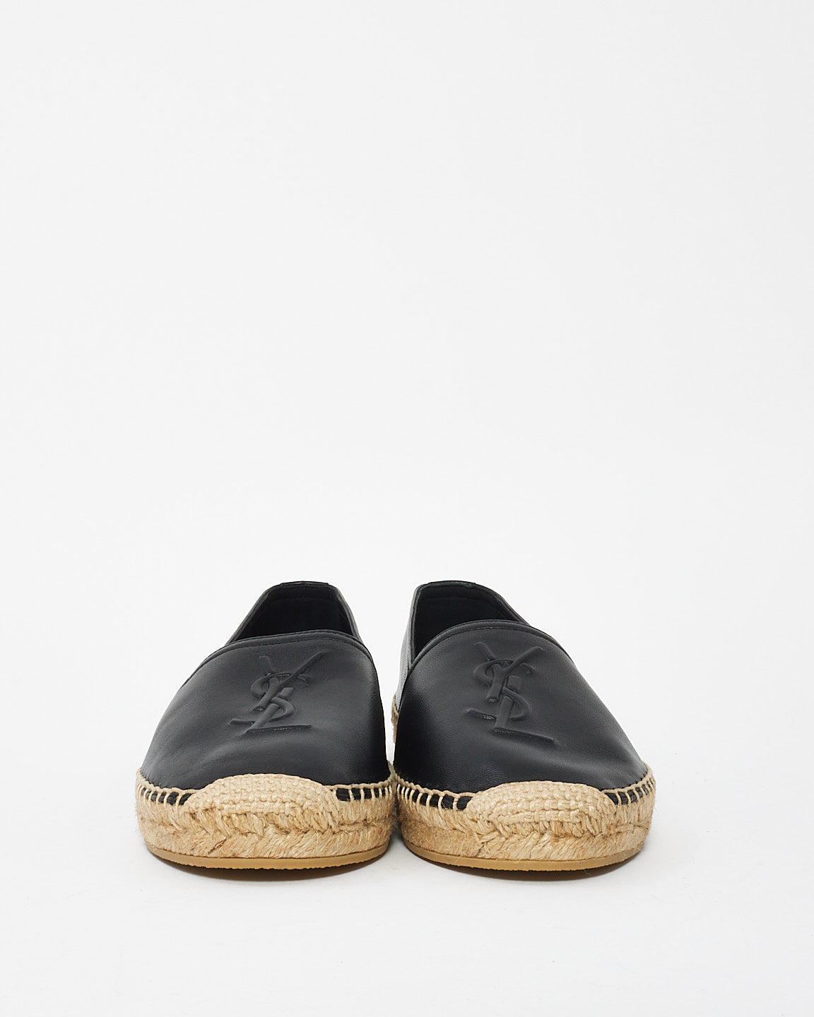 Saint Laurent Black Lambskin Leather Monogram Logo Espadrilles - 38