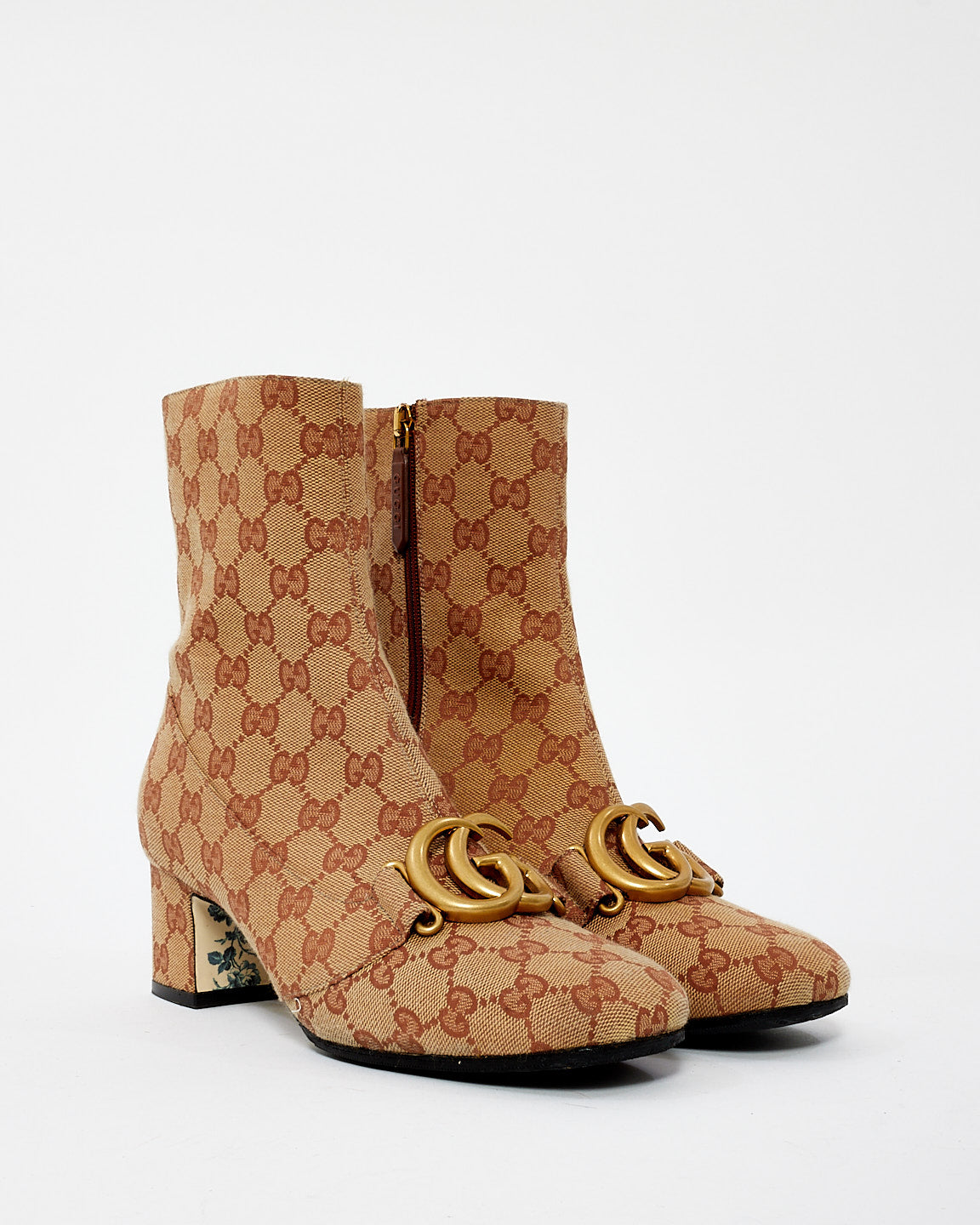 Gucci Beige/Brown Monogram Canvas GG Marmont Ankle Boots - 38.5