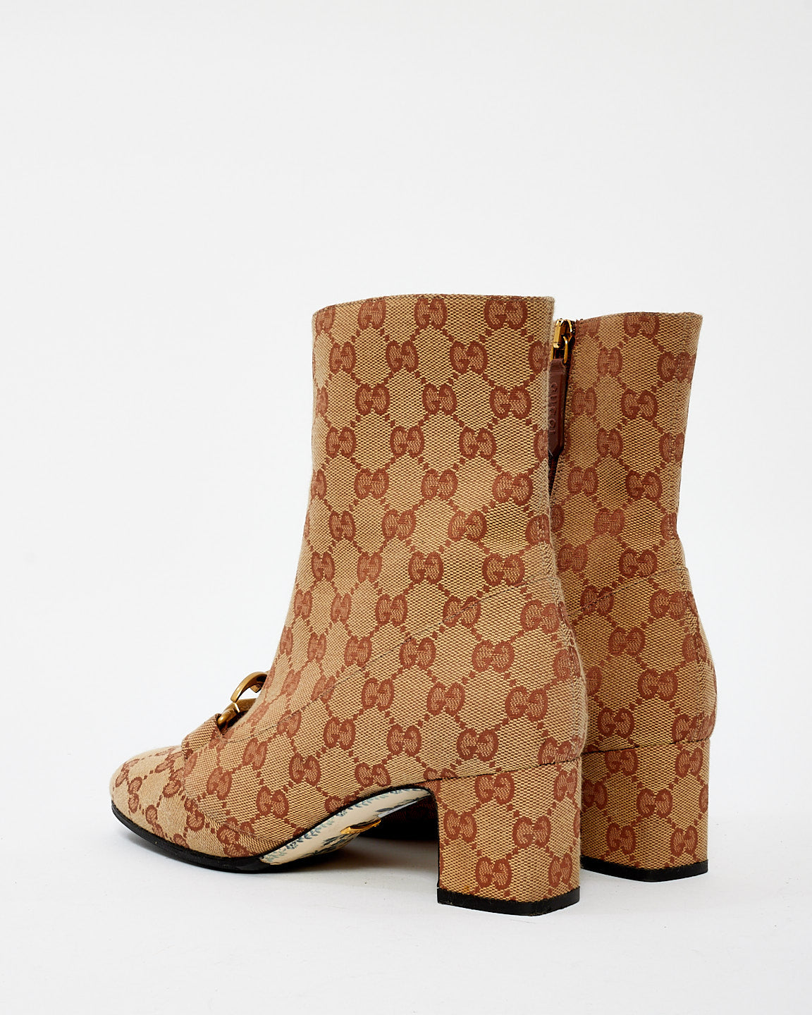 Gucci Beige/Brown Monogram Canvas GG Marmont Ankle Boots - 38.5