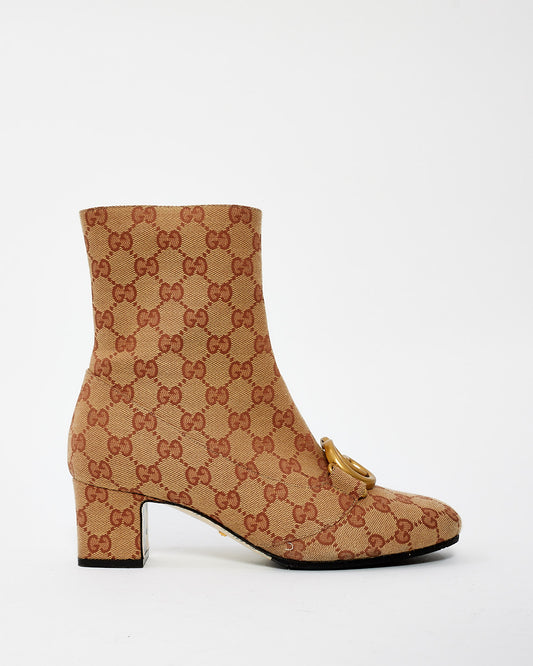 Gucci Beige/Brown Monogram Canvas GG Marmont Ankle Boots - 38.5