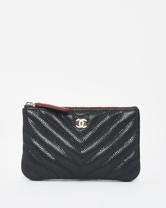 Chanel Black Caviar Chevron Leather Mini Pouch