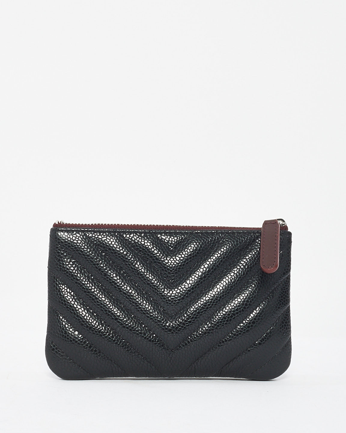 Chanel Black Caviar Chevron Leather Mini Pouch