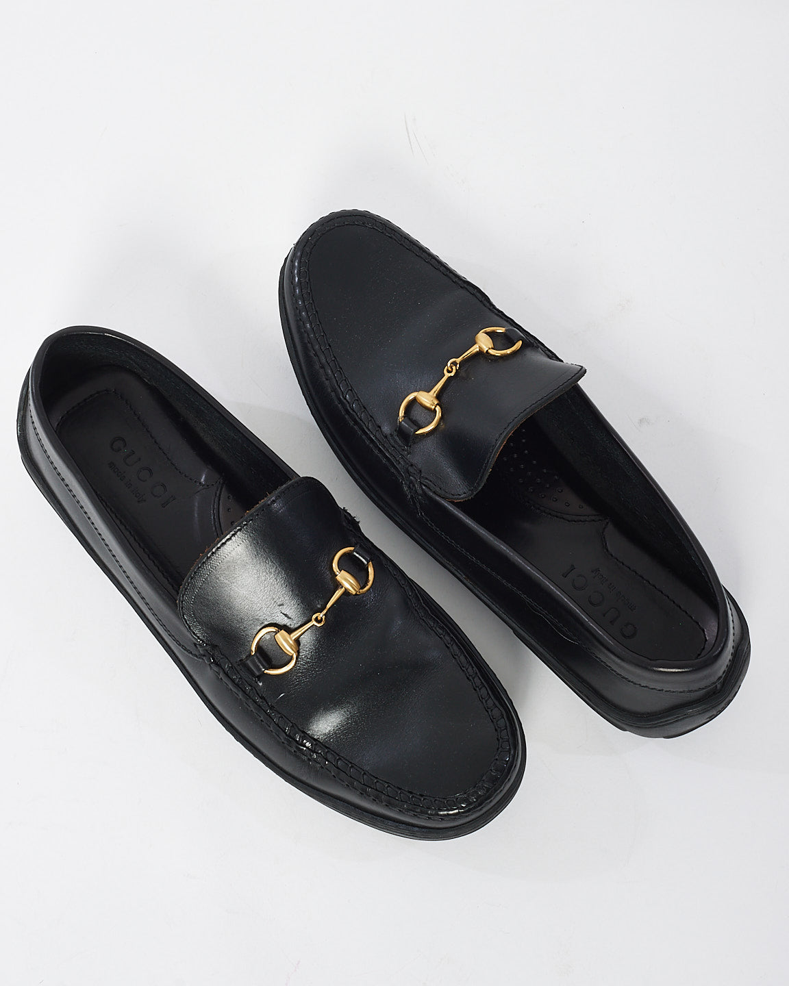 Gucci Black Leather Horsebit Loafers - 10