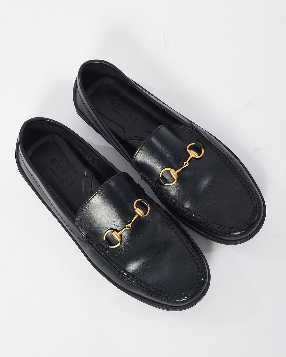 Gucci Black Leather Horsebit Loafers - 10