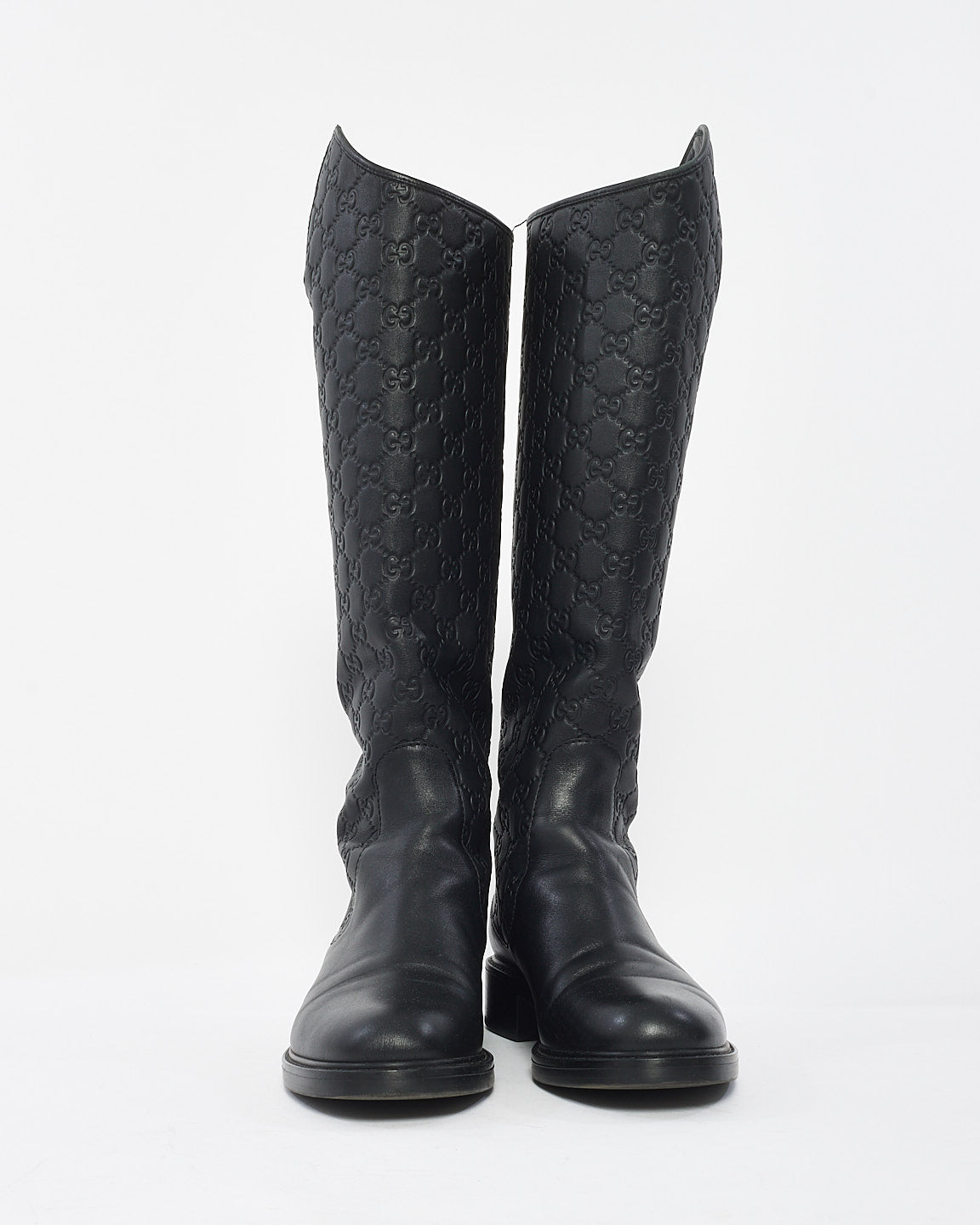 Gucci Black Monogram Guccissima Logo Leather Knee High Riding Boot - 40