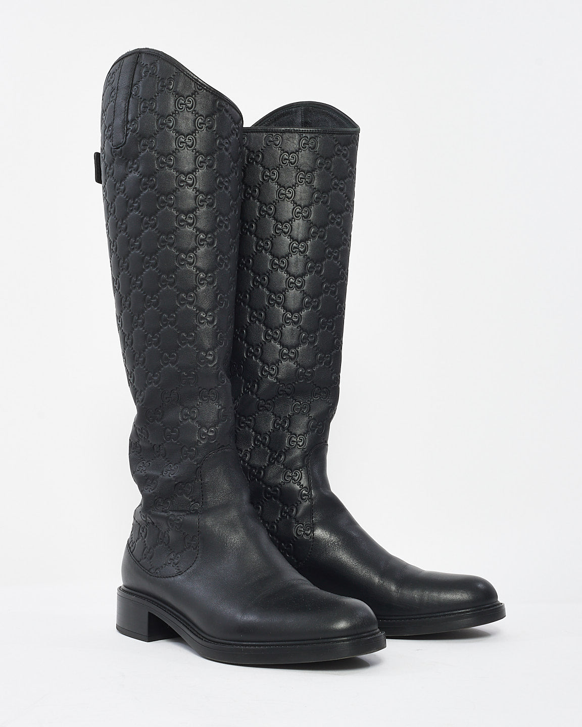 Gucci Black Monogram Guccissima Logo Leather Knee High Riding Boot - 40