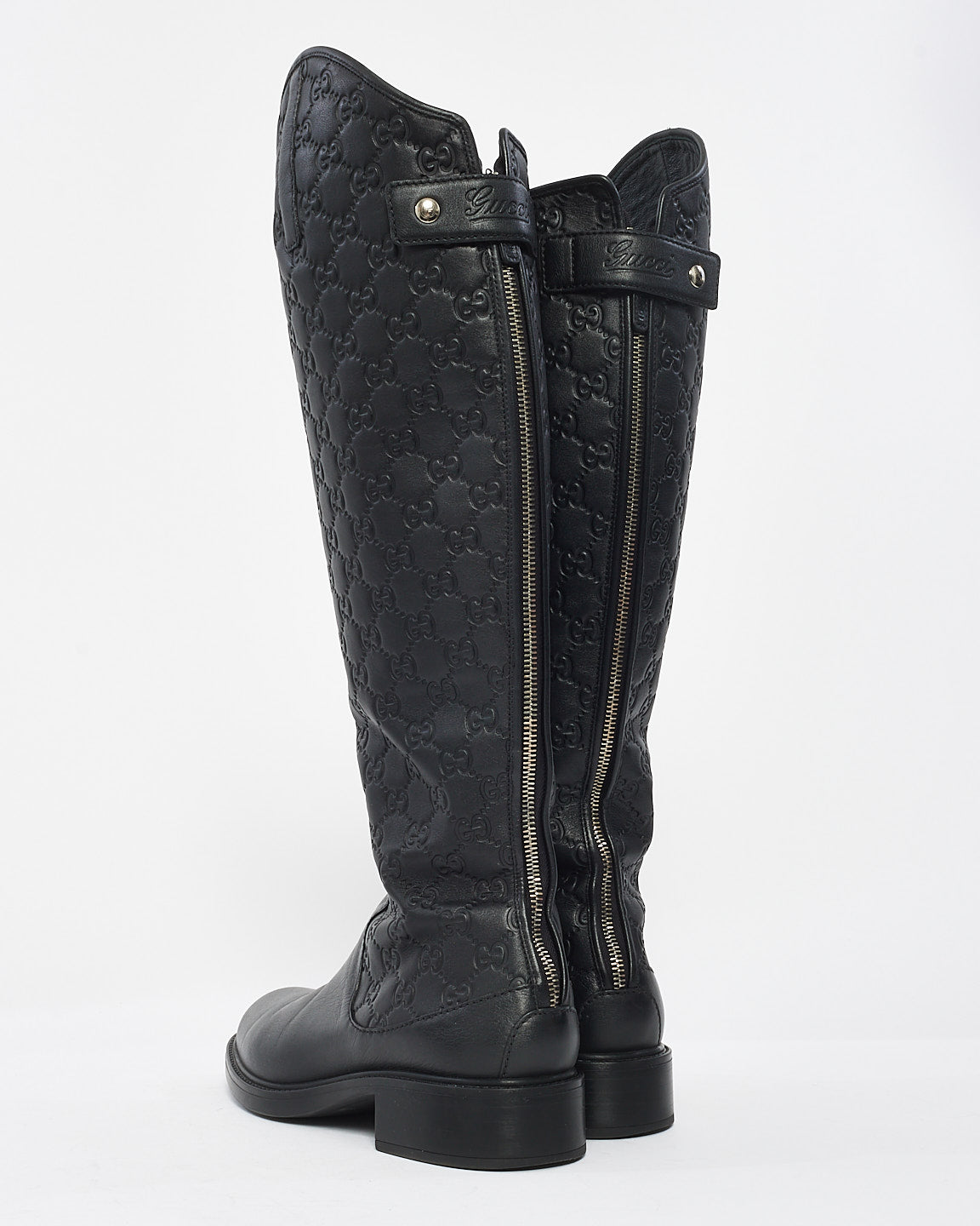 Gucci Black Monogram Guccissima Logo Leather Knee High Riding Boot - 40