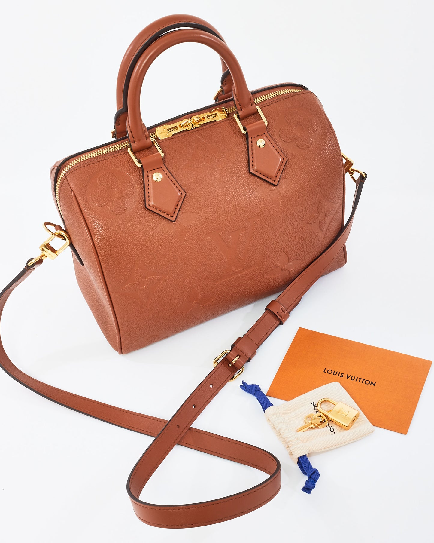 Louis Vuitton Cognac Monogram Empreinte Cuir Bandoulière Speedy 25