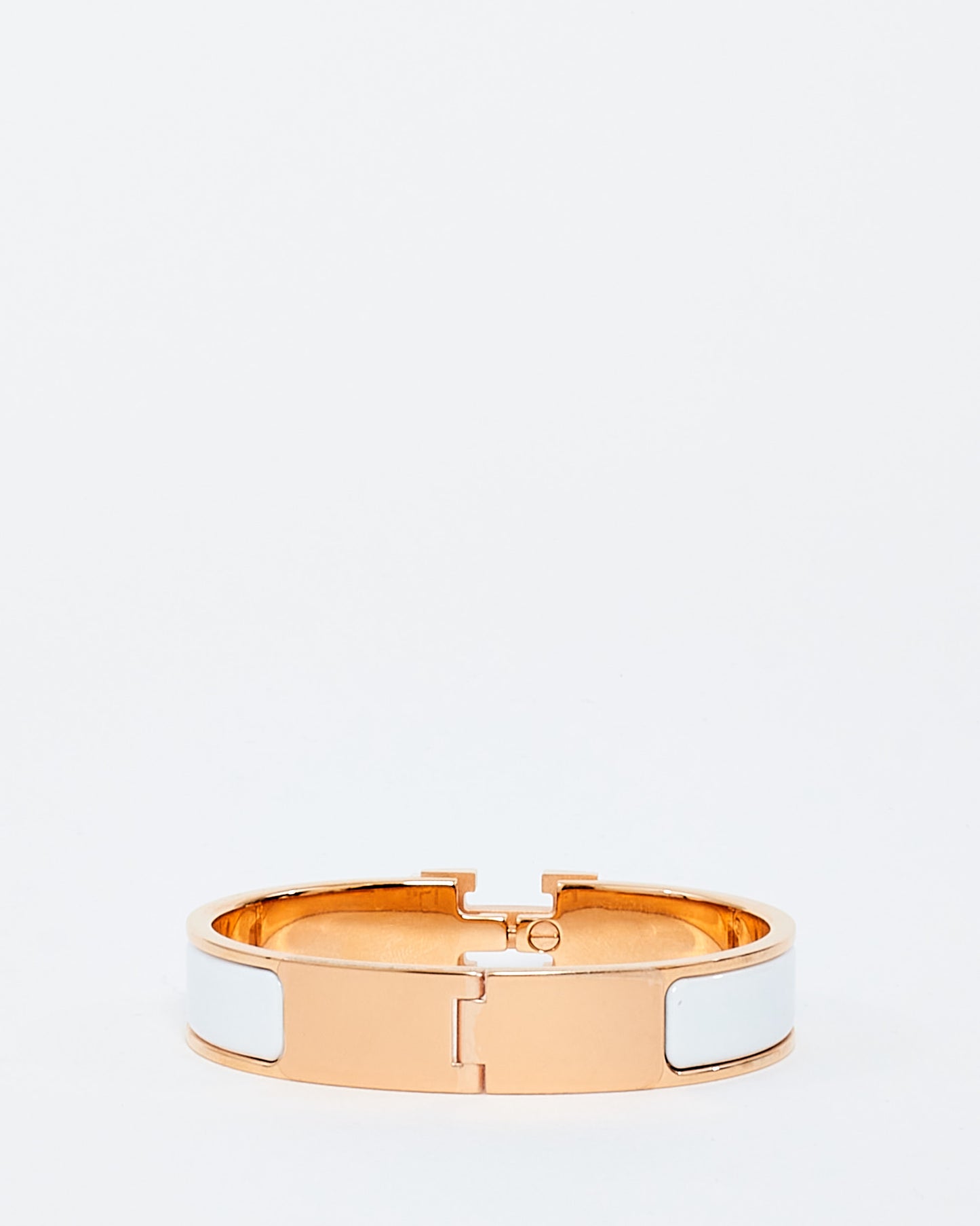 Hermès White & Rose Gold Colour Metal Clic H Bracelet - PM