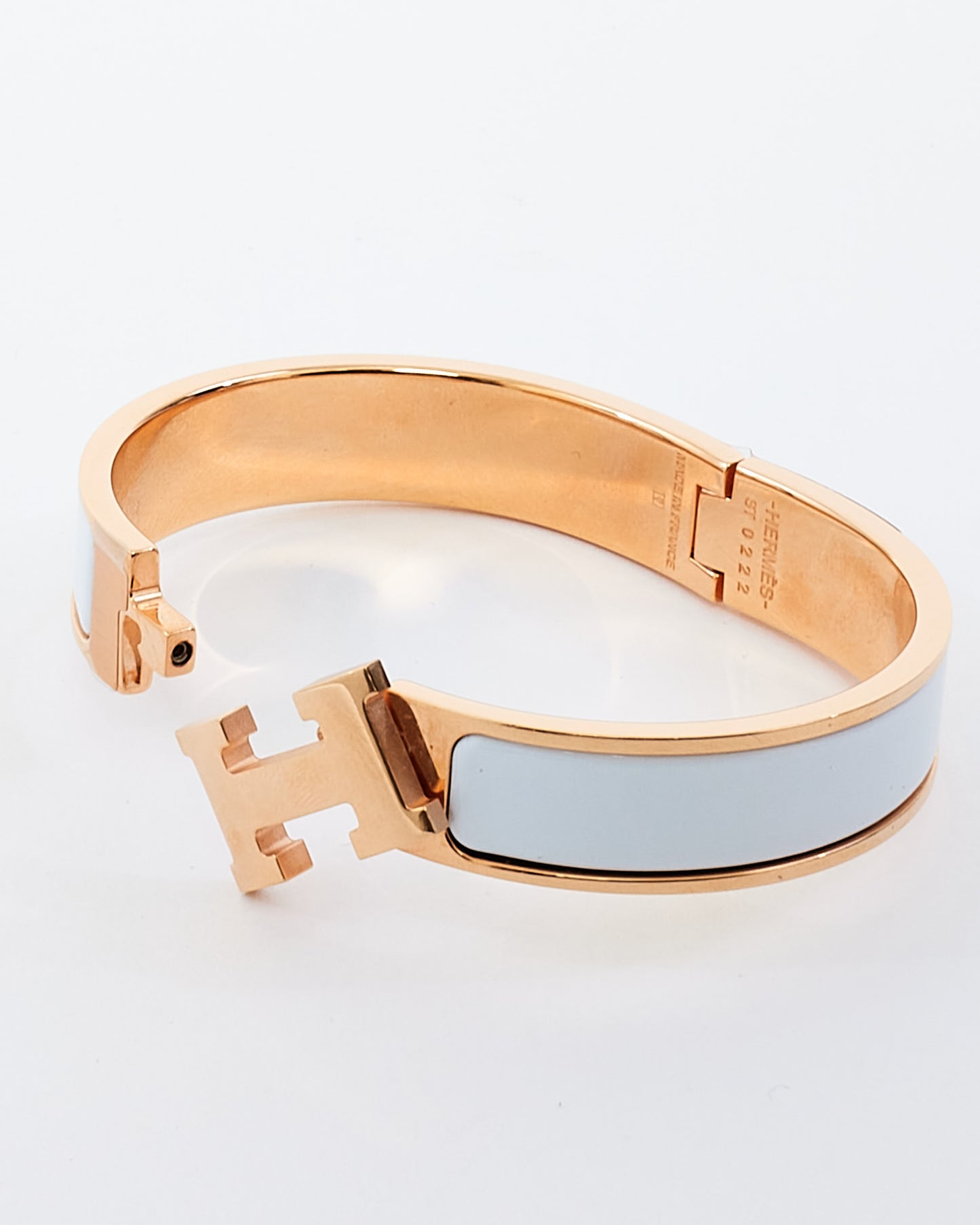 Hermès White & Rose Gold Colour Metal Clic H Bracelet - PM