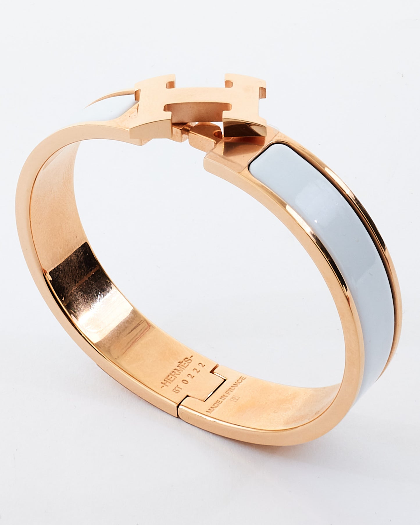 Hermès White & Rose Gold Colour Metal Clic H Bracelet - PM