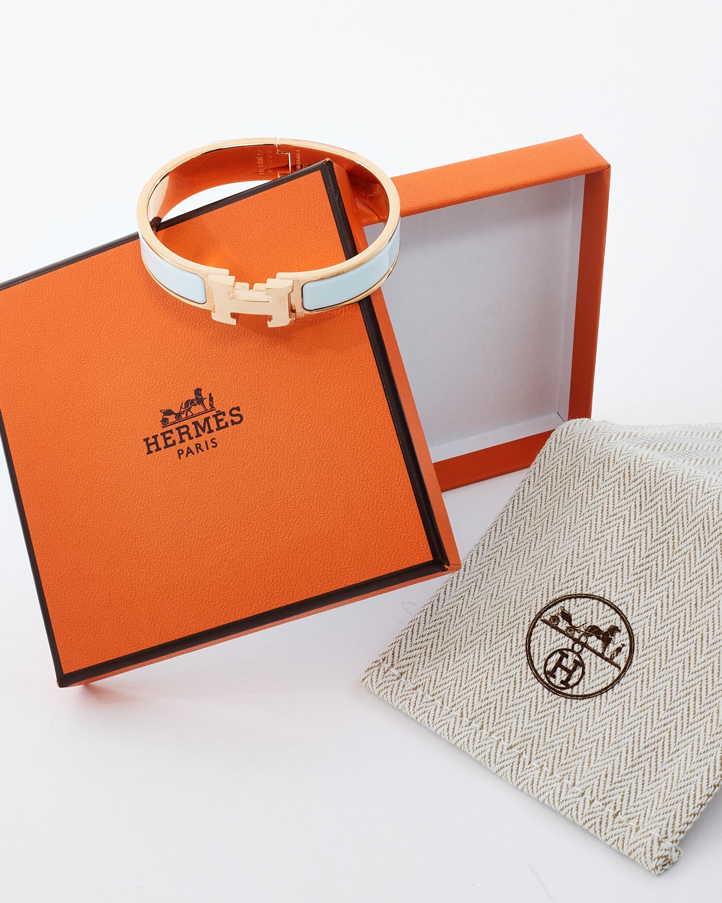 Hermès White & Rose Gold Colour Metal Clic H Bracelet - PM