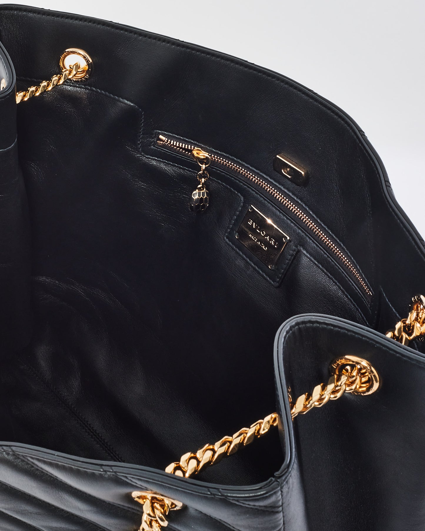 Bulgari Black Leather Serpenti Cabochon Tote Bag