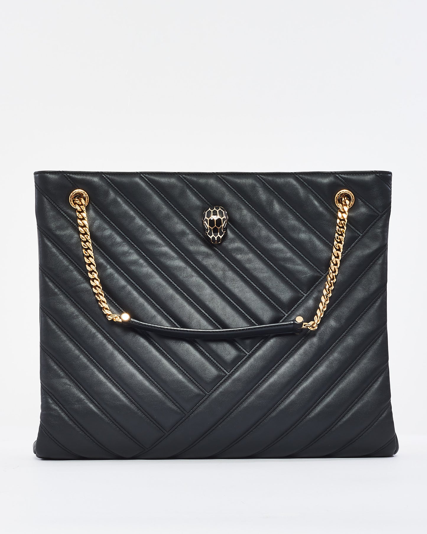 Bulgari Black Leather Serpenti Cabochon Tote Bag