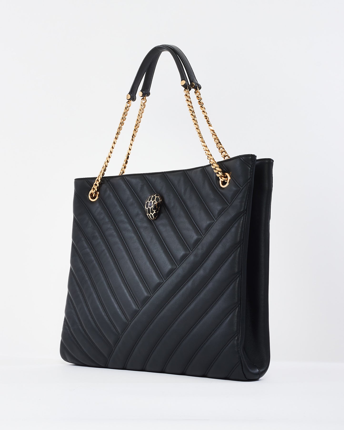 Bulgari Black Leather Serpenti Cabochon Tote Bag