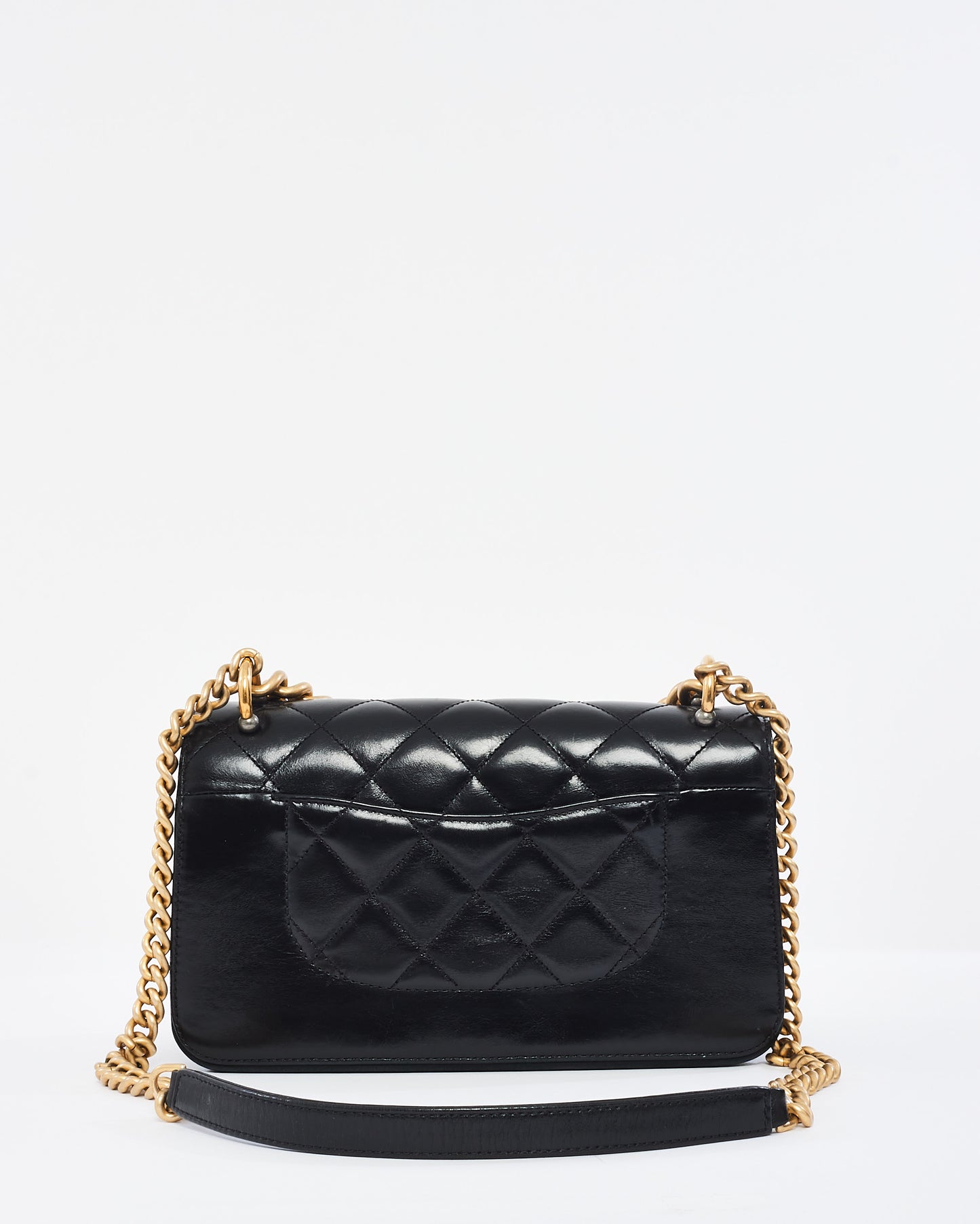 Chanel Black Quilted Calfskin Leather Straight Lined Flap Bag