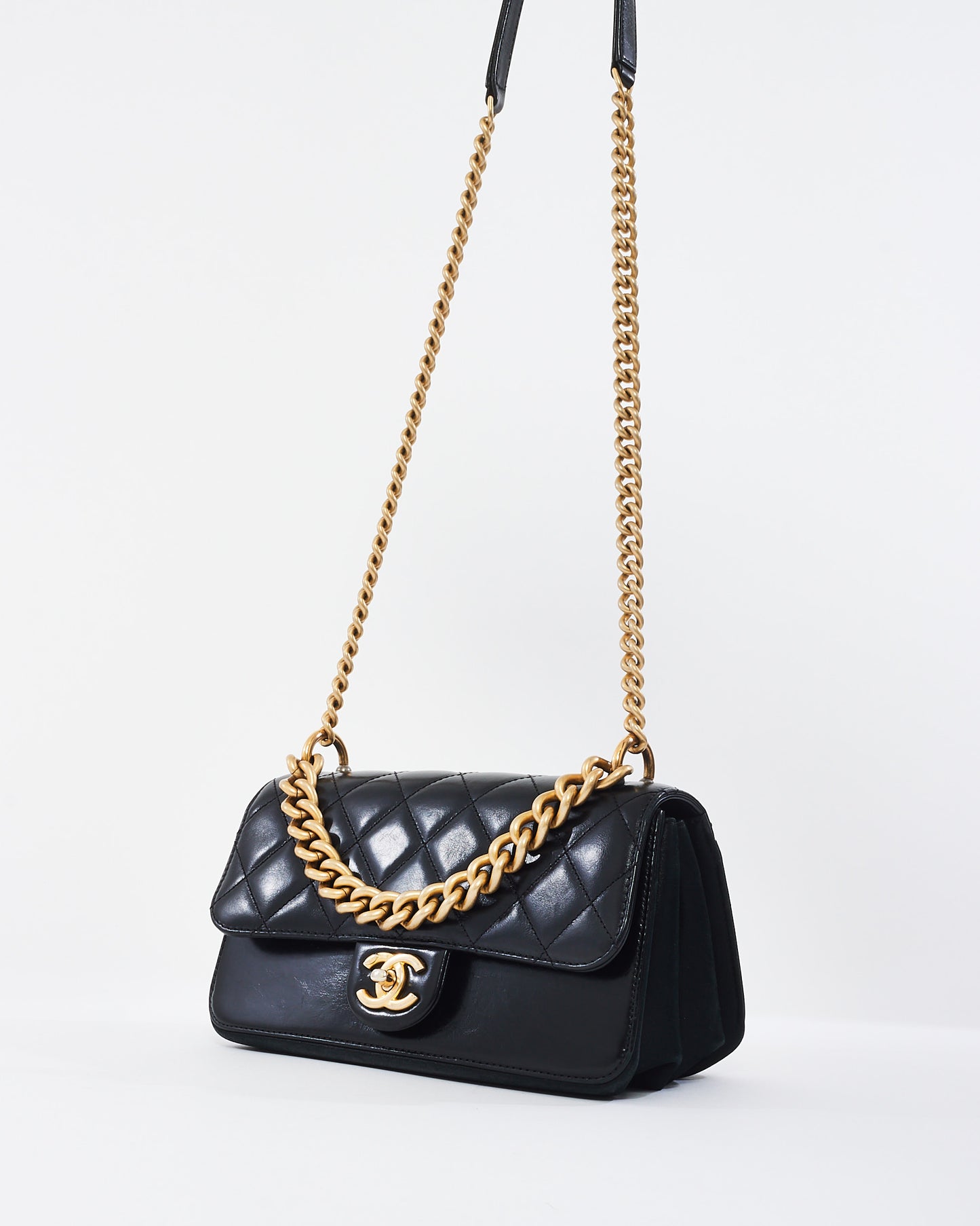 Chanel Black Quilted Calfskin Leather Straight Lined Flap Bag