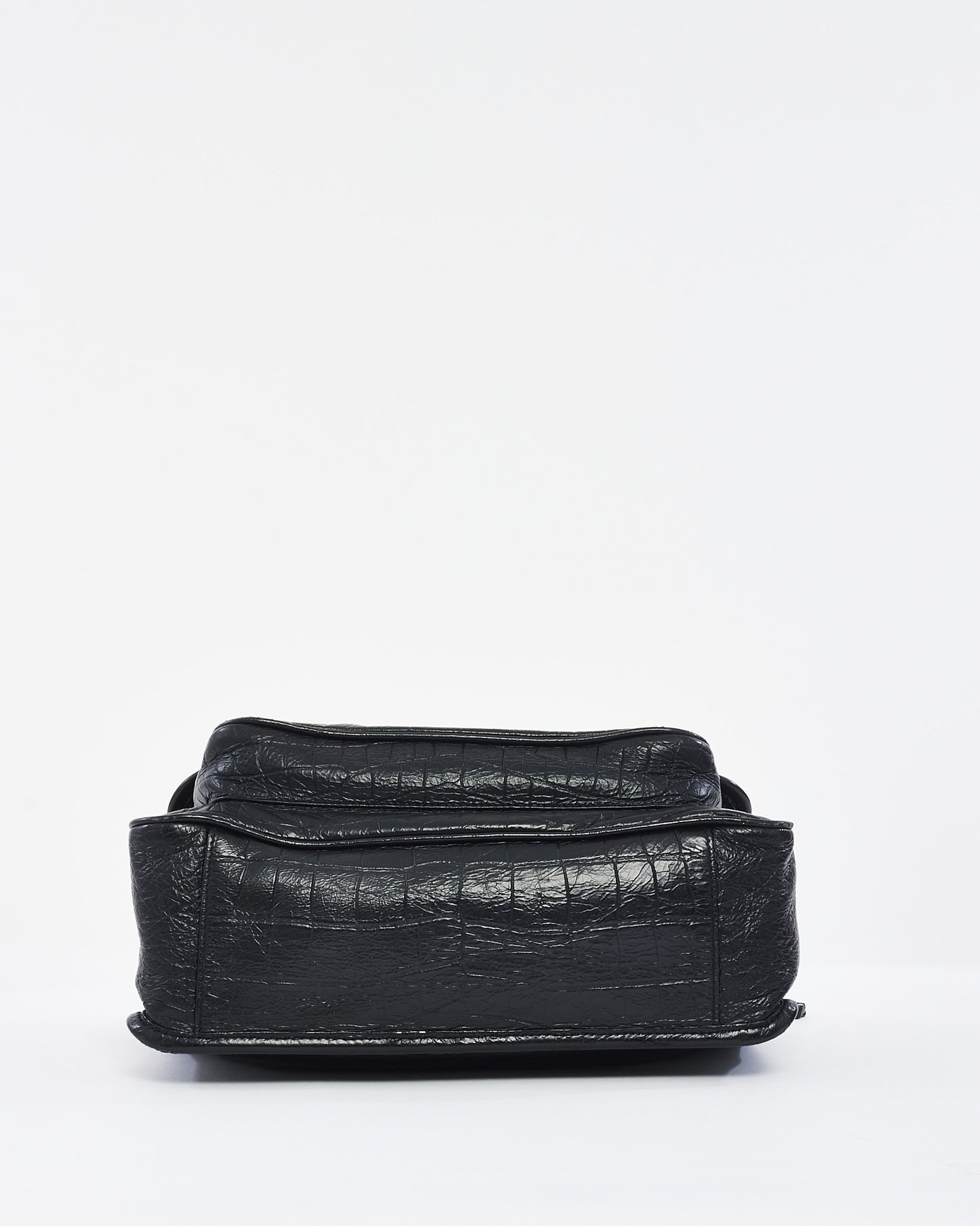 Saint Laurent Black Matte Croc Embossed Nikki Medium Shoulder Bag