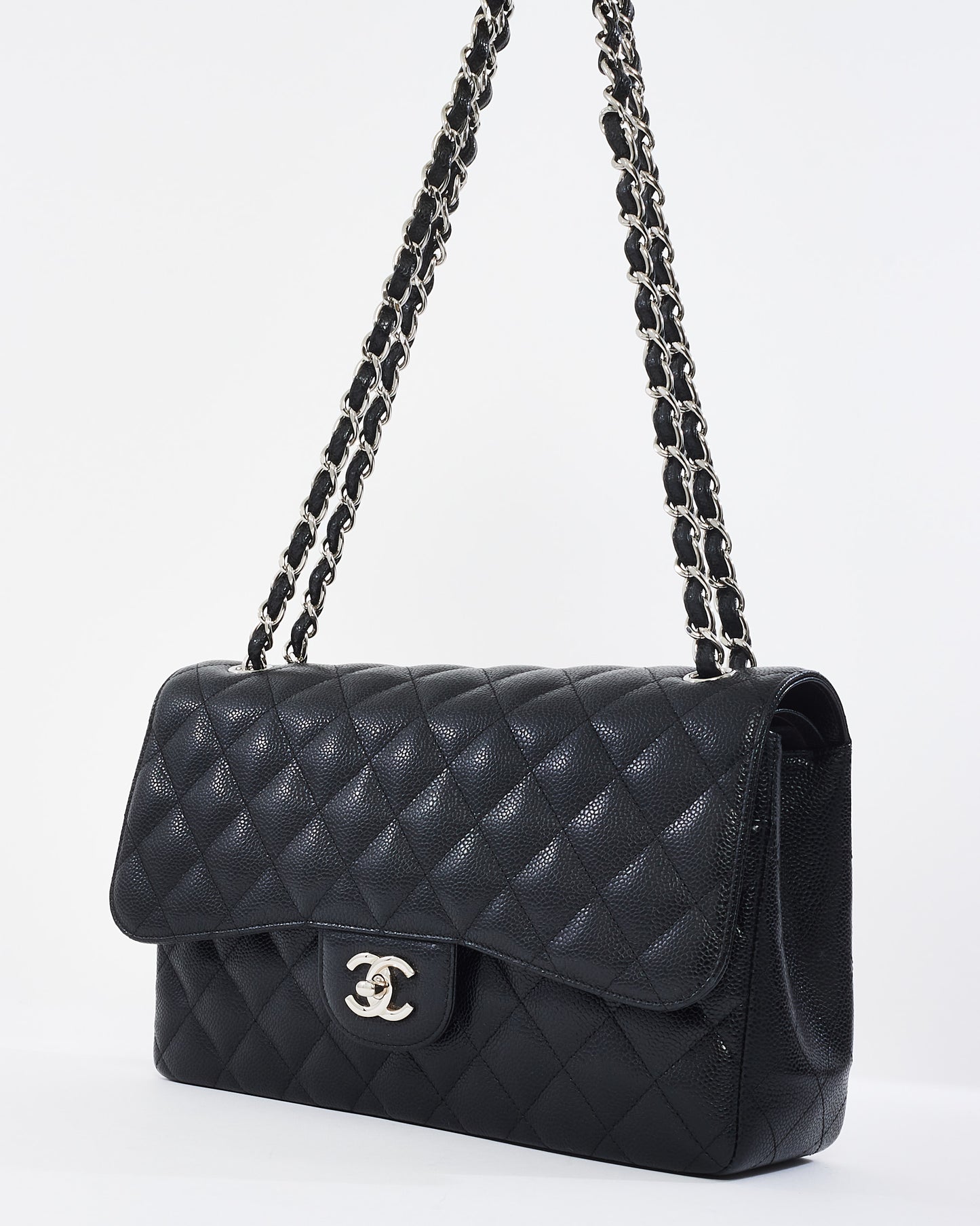 Chanel Black Quilted Caviar Leather Jumbo Double Flap with SHW