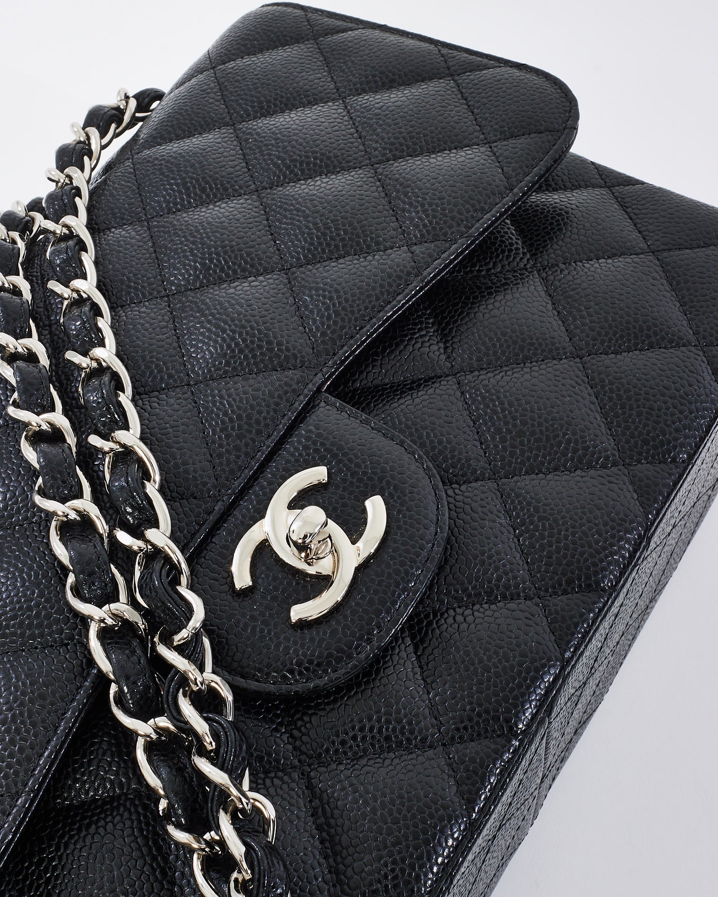 Chanel Black Quilted Caviar Leather Jumbo Double Flap with SHW