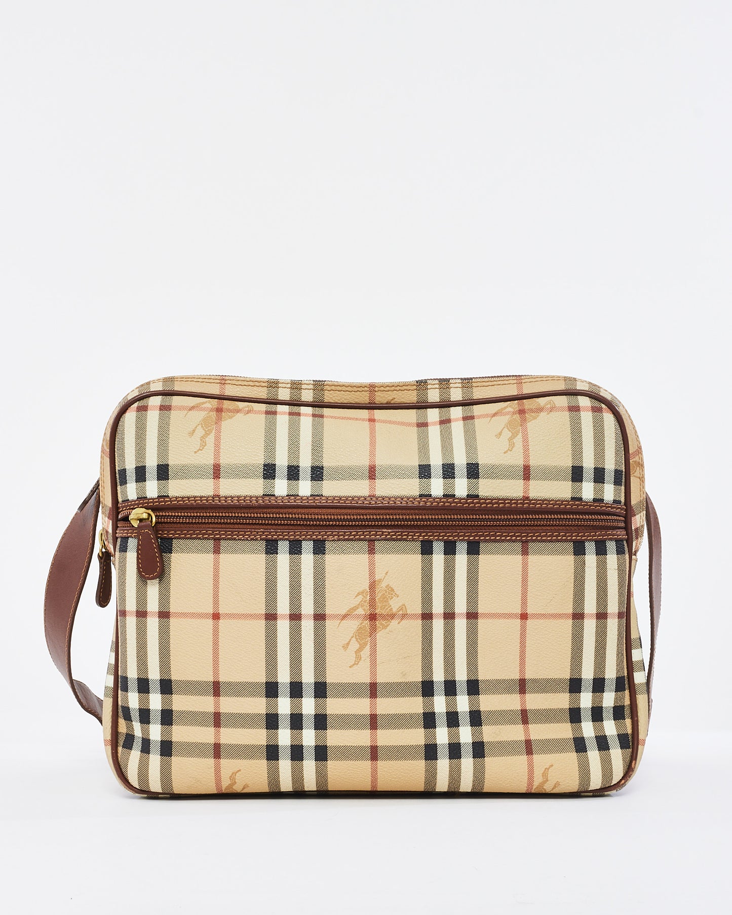 Burberry Vintage Beige Haymarket Check Toile Enduite Grand Sac Messager