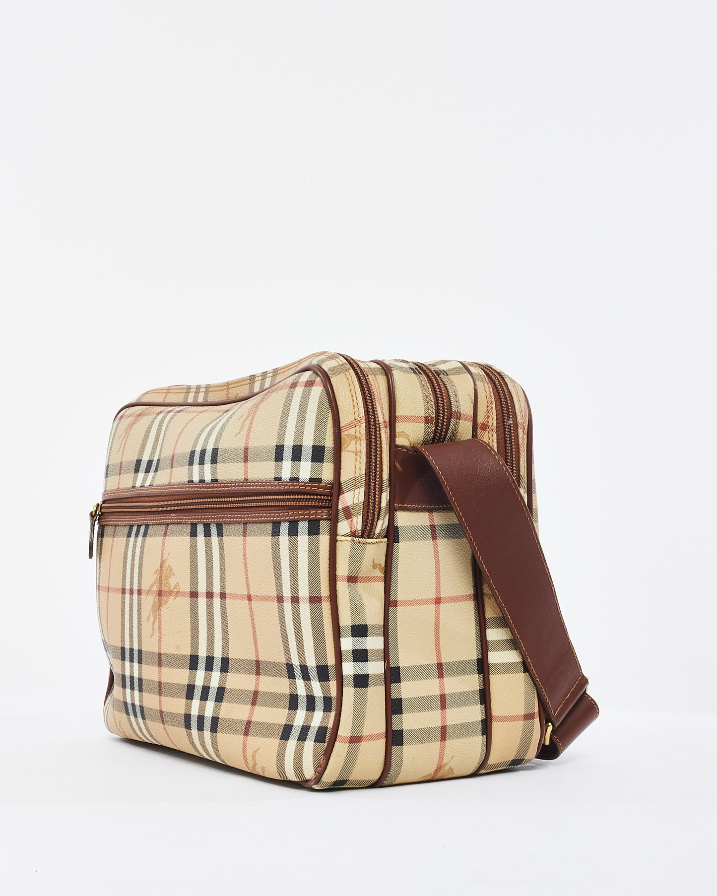 Burberry Vintage Beige Haymarket Check Toile Enduite Grand Sac Messager