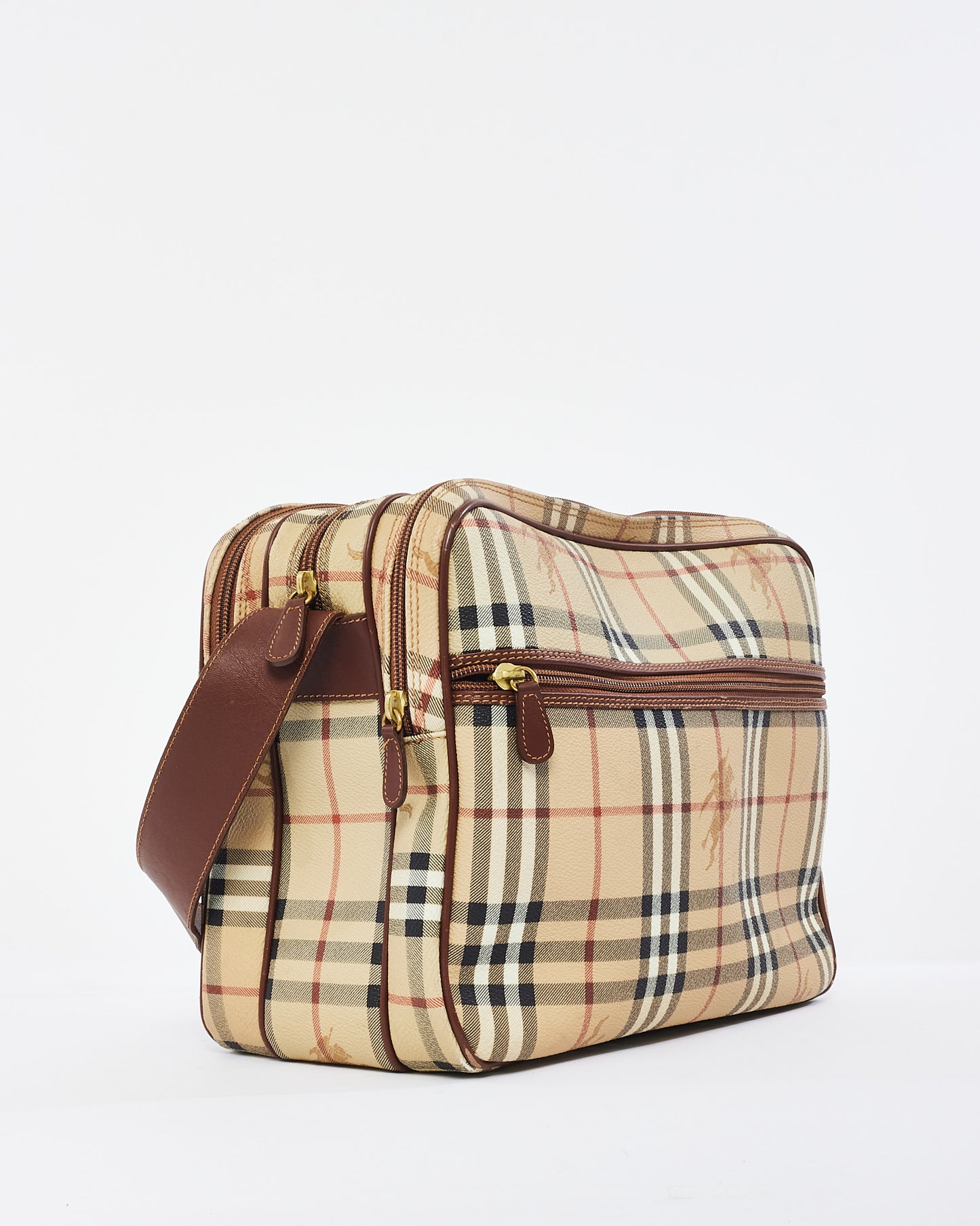 Burberry Vintage Beige Haymarket Check Toile Enduite Grand Sac Messager