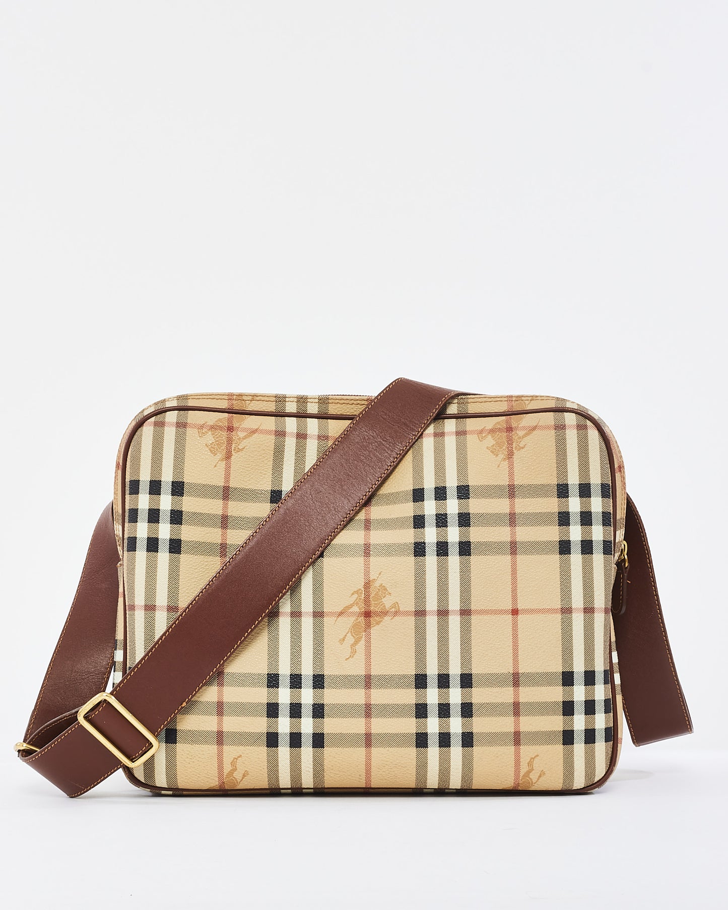 Burberry Vintage Beige Haymarket Check Toile Enduite Grand Sac Messager