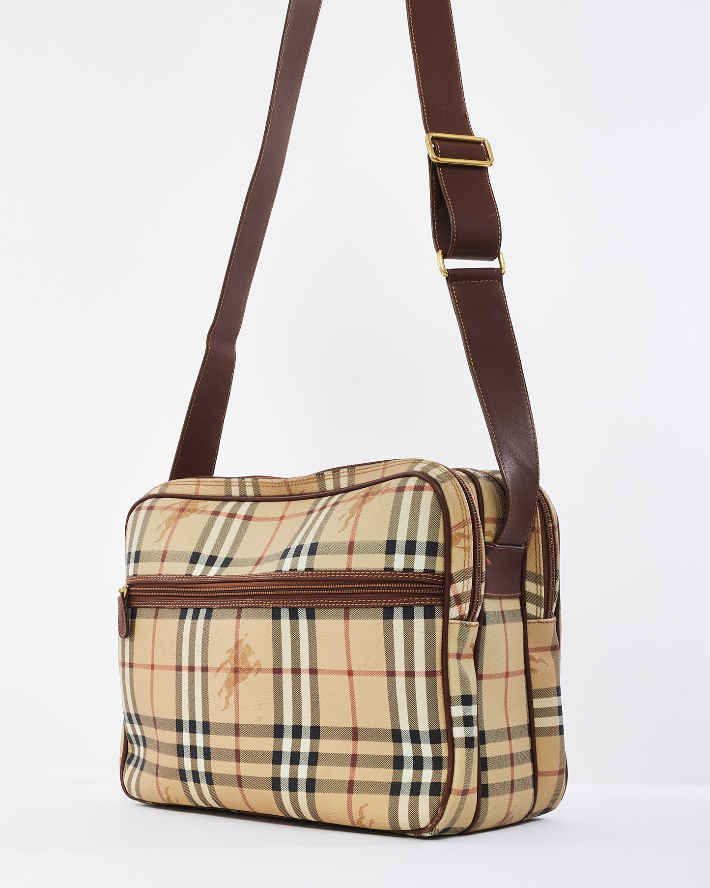 Burberry Vintage Beige Haymarket Check Toile Enduite Grand Sac Messager